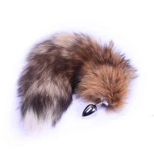 14" Brown Fox Tail Stainless Steel Butt Plug