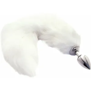 14" White Fox Tail Stainless Steel Plug