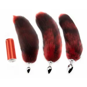 16" Black with Red Fox Tail Metal/Silicone Plug