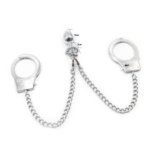 1714MQ      Handcuffs Attached to Crystal Base Butt Plug Set - MEGA Deal