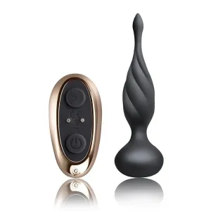 5.5-inch Rocks off Silicone Black Rechargeable Butt Plug with Remote