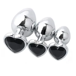 Black Heart Shaped Jeweled Princess Plug 3 Piece Set