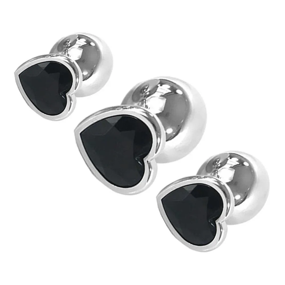 Black Heart Shaped Jeweled Princess Plug 3 Piece Set