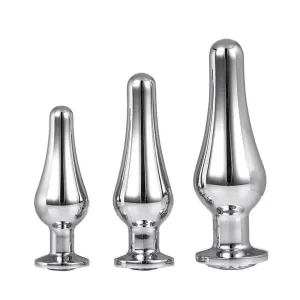 Gleaming Butt Plug Set Silver 3 Pieces