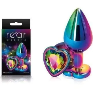 Heart Shaped Metal Anal Plug by Rear Assets - Multicolour Heart - Medium Rainbow