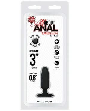 Hustler Toys All About Anal 3" Seamless Silicone Butt Plug - Black