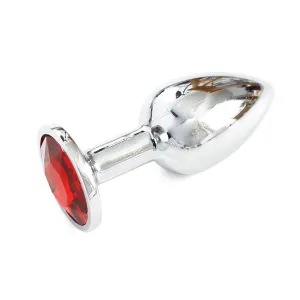 Silver Butt Plug Red Ruby Small